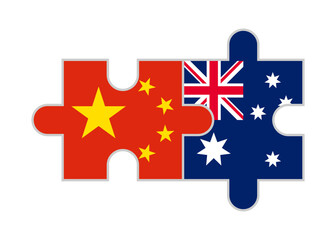 puzzle pieces of china and australia flags. vector illustration isolated on white background