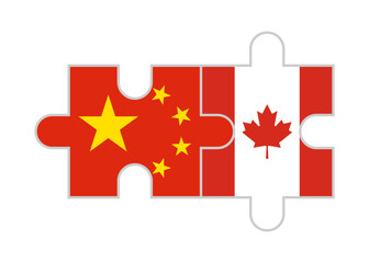 puzzle pieces of china and canada flags. vector illustration isolated on white background