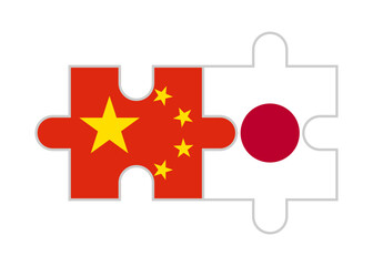 puzzle pieces of china and japan flags. vector illustration isolated on white background