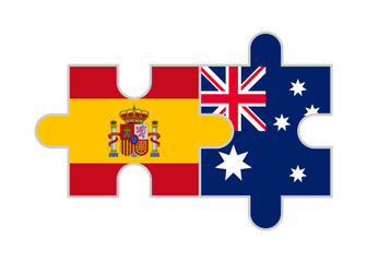 puzzle pieces of spain and australia flags. vector illustration isolated on white background