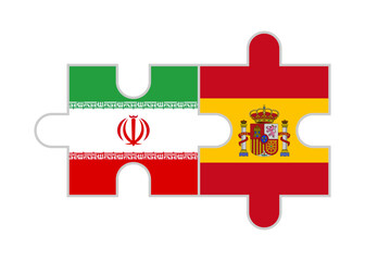 puzzle pieces of iran and spain flags. vector illustration isolated on white background