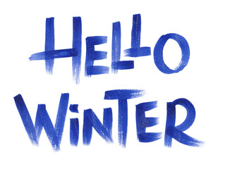 hello winter - hand lettering inscription text to winter design. Watercolor calligraphy script