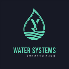 Initial Y Letter  with water drop and leaf for water drainage, sanitation, purified, repair, cleanup, maintenance water system service company logo vector idea