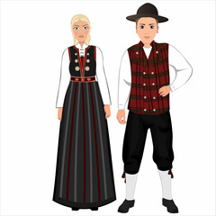 Woman and man in folk national Canadian costumes. Vector illustration