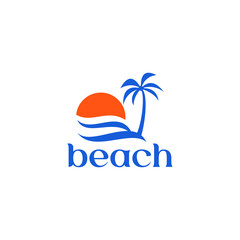 Fototapeta premium beach logo with sunset vector graphic