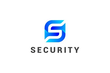 Letter S 3d blue color creative technological security logo