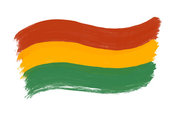 Hand drawn with brush artistic grunge textured Pan-African flag - red, yellow, green horizontal bands. African American flag vector background design for Kwanzaa, Black History Month, Juneteenth
