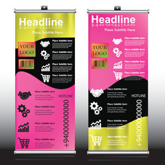 Pink-gold roller banner with template mockup