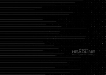 Grey minimal lines and dots on black background. Abstract technology vector design