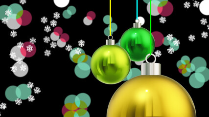 Big Christmas bauble balls. SNOWFLAKES, frozen water crystals. Amiable ABSTRACT GEOMETRIC SHAPES. Creative 3D ILLUSTRATION. Traditional decoration idea. NATIVITY scene ornament.