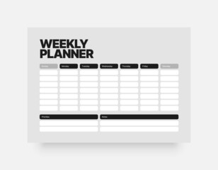 Printable weekly planner template. Business organizer page for effective planning. Week starts on Sunday. - obrazy, fototapety, plakaty