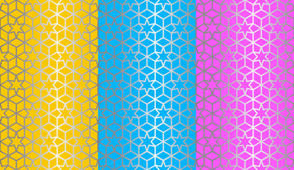 Set of colorful wrapping paper with stars. Stained glass texture. Seamless pattern. 