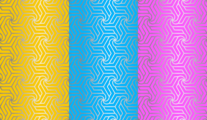 Fototapeta premium Set of colorful wrapping paper with stars. Stained glass texture. Seamless pattern. 