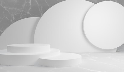 White podium on White background,geometry podium shape for display product, 3d rendering.
