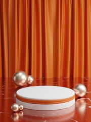 White and Orange podium on Orange background,geometry podium shape for display product, 3d rendering.
