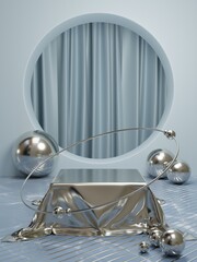 Black and blue podium on black background,geometry podium shape for display product, 3d rendering.
