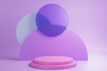 Purple podium on Purple background,geometry podium shape for display product, 3d rendering.
