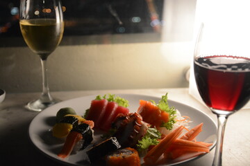 Naklejka premium sushi on served table