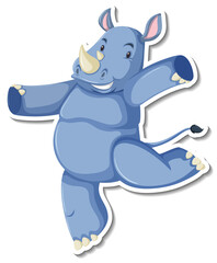Fototapeta premium Rhinoceros standing cartoon character sticker