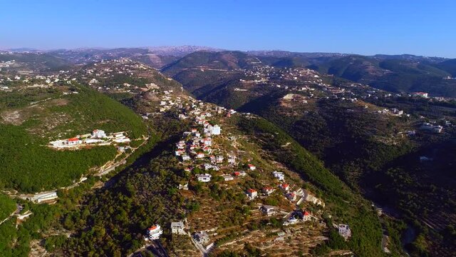 Aerial view of the lebanese village in autumn season. Sunny day