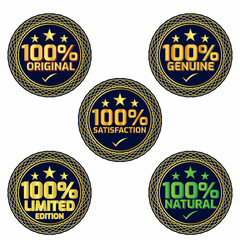 set of isolated satisfaction guaranteed badges, gold warranty label vector design
