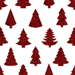 Seamless pattern red Leopard print Christmas tree vector illustration	