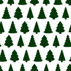Seamless pattern green Leopard print Christmas tree vector illustration	