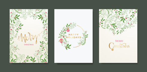 Happy Holidays,  season greeting and new year vector template card set with Christmas element decoration 