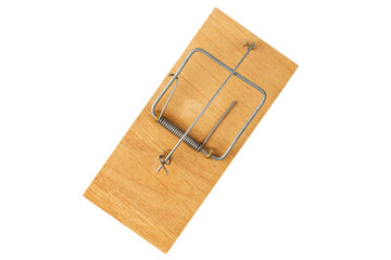 Wooden mousetrap on a white background. A device for catching rodents. Isolate on a white...