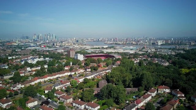 Arial Shot Rising to reveal The Valley Stadium Charlton Athletic Football Club London