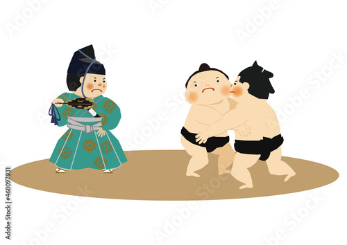 スポーツのイラスト素材 相撲のクリップアート 力士と行司 土俵 国技館のイメージ Arena Wall Mural Are Tomoko Arakawa