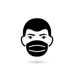 Face mask icon with shadow isolated on white background