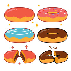 Donut vector set, Donut collection. Sweet sugar icing donuts - strawberry and chocolate