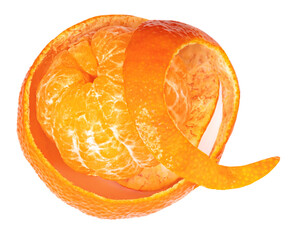 Tangerine or clementine oranges fruits  peel twist isolated on white background.  Fresh mandarins...