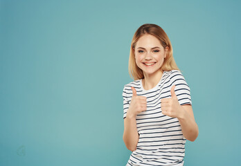 Fototapeta premium woman in striped t-shirt studio emotion posing model