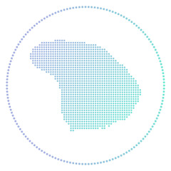 Lanai digital badge. Dotted style map of Lanai in circle. Tech icon of the island with gradiented dots. Superb vector illustration.