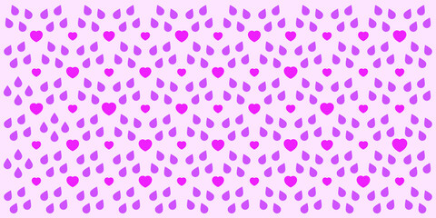 Seamless geometric pattern with hearts and water drops. Vector wallpaper background