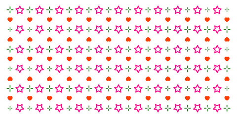 Seamless geometric pattern with hearts and stars. Vector wallpaper background
