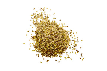 Flax seeds isolated on white background. Mix of golden and brown linseed top view.