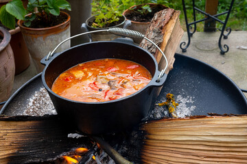 Kettle goulash is prepared over an open fire!