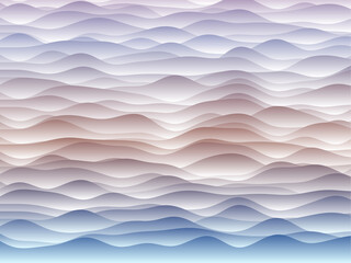 Abstract curves background. Smooth curves with gradients in pastel blue violet colors. Awesome vector illustration.