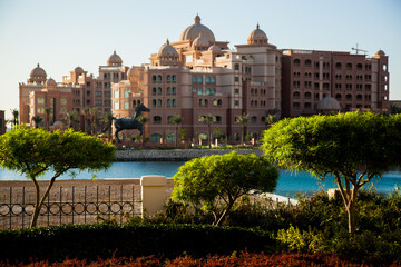 Fototapeta premium Doha,Qatar,01/27/2016. Street view in Venice-like Qanat Quartier of the Pearl precinct of Doha, Qatar