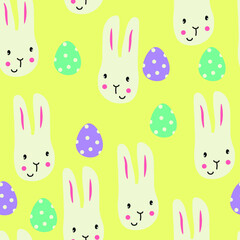 Seamless Easter pattern with eggs and rabbit vector.
Spring, creative texture for fabric, packaging, textiles, wallpaper, clothing