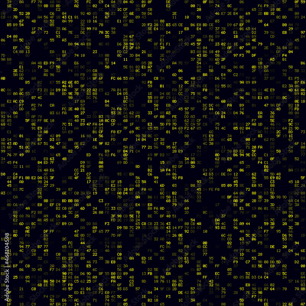 Poster abstract technology background. yellow sparse hexadecimal pairs background. big sized seamless patte