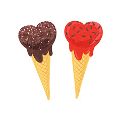 Ice cream cone vector clip art set isolated on white. Valentines day sweets illustration collection. Sweet treats graphic elements for romantic design