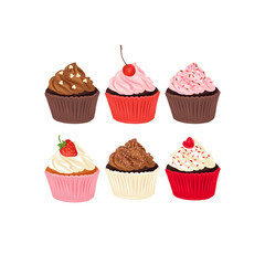 Cupcake vector clip art set isolated on white. Valentines day sweets illustration collection. Sweet treats graphic elements for romantic design