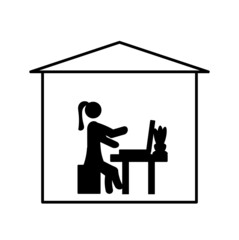 Home office, a girl working at home on a laptop, freelance, remote work, self-isolation, be safe.