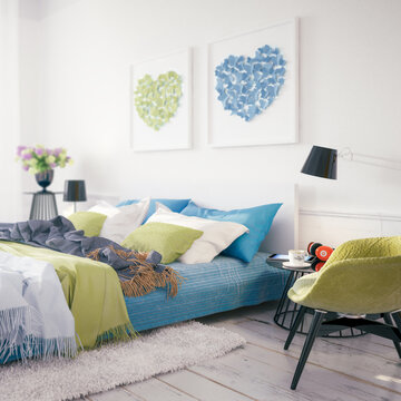 Cosy Summer Colors Bedroom By Daylight (detail) - 3D Visualization