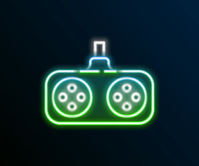 Obraz premium Glowing neon line Gamepad icon isolated on black background. Game controller. Colorful outline concept. Vector