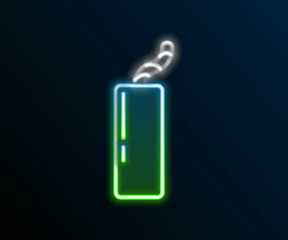Glowing neon line Detonate dynamite bomb stick and timer clock icon isolated on black background. Time bomb - explosion danger concept. Colorful outline concept. Vector